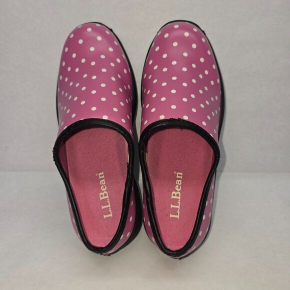 L.L. Bean Women's Pink Polka Dot Slip On Slogger Rubber Clog Duck Boot Size 6.5 - Picture 6 of 12